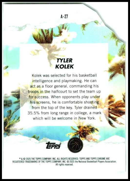 202-25 Topps Finest Arrivals #A-27 Tyler Kolek