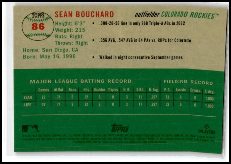 2023 Topps Platinum Anniversary Platinum Toile Cream #86 Sean Bouchard Rookie