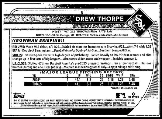 2025 Bowman Mojo Refractor #8 Drew Thorpe White Sox
