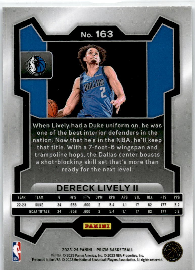 2023-24 Panini Prizm #163 Dereck Lively II Dallas Mavericks