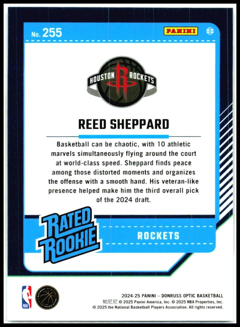 2024-25 Donruss Optic #255 Reed Sheppard Rookie Houston Rockets