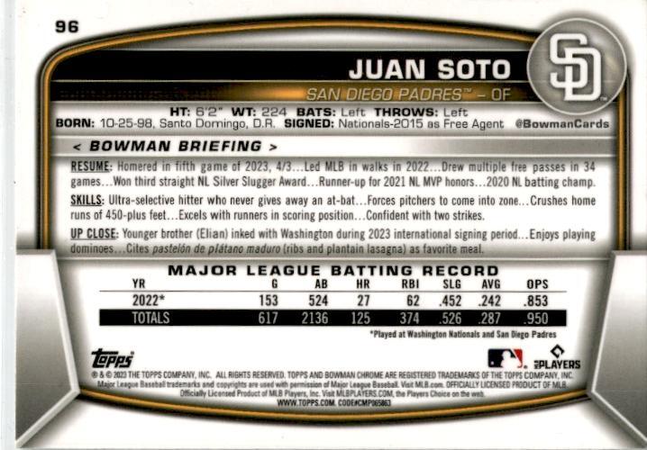 2023 Bowman Chrome #96 Juan Soto San Diego Padres
