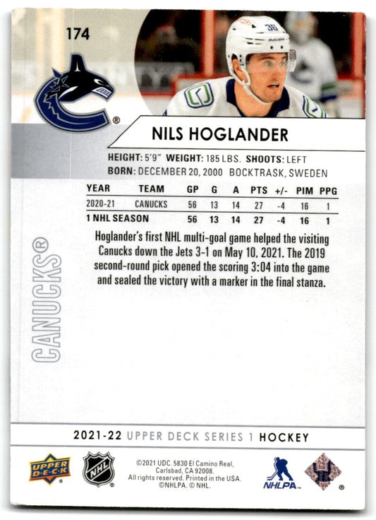 2021-22 Upper Deck Nils Hoglander Vancouver Canucks #174