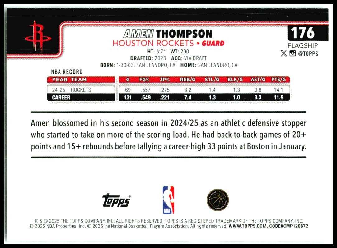 2025-26 Topps Season Tip Off #176 Amen Thompson Houston Rockets