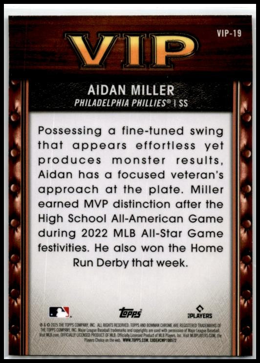 2025 Bowman VIPS #VIP-19 Aidan Miller Phillies