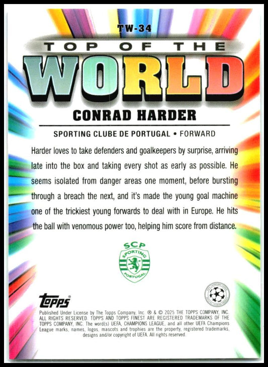 2024-25 Topps Finest UEFA Top of the World Purple /299 #TW-34 Conrad Harder