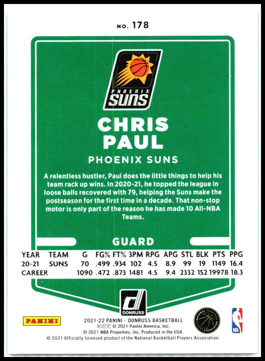 2021-22 Donruss Holo Teal Laser #178 Chris Paul Phoenix Suns