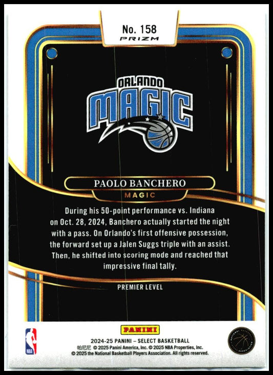 2024-25 Panini Select Blue Cracked Ice Prizm #158 Paolo Banchero Orlando Magic