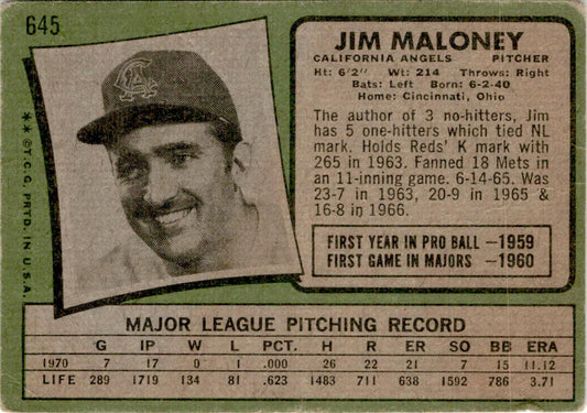 1971 Topps #645 Jim Maloney California Angels