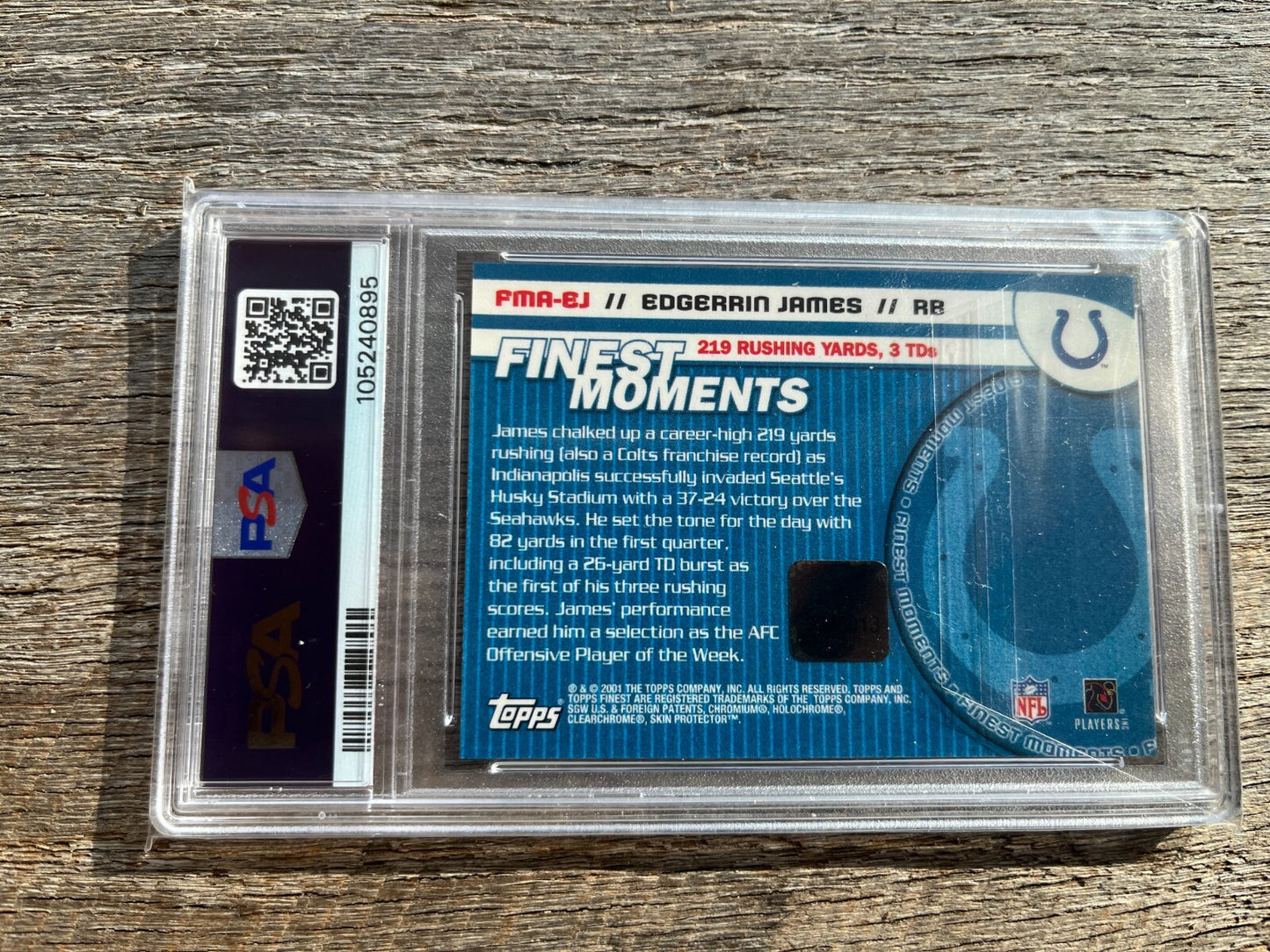 2001Topps Finest Moments Autographs #FMA-EJ Edgerrin James Auto PSA 9 Mint Colts