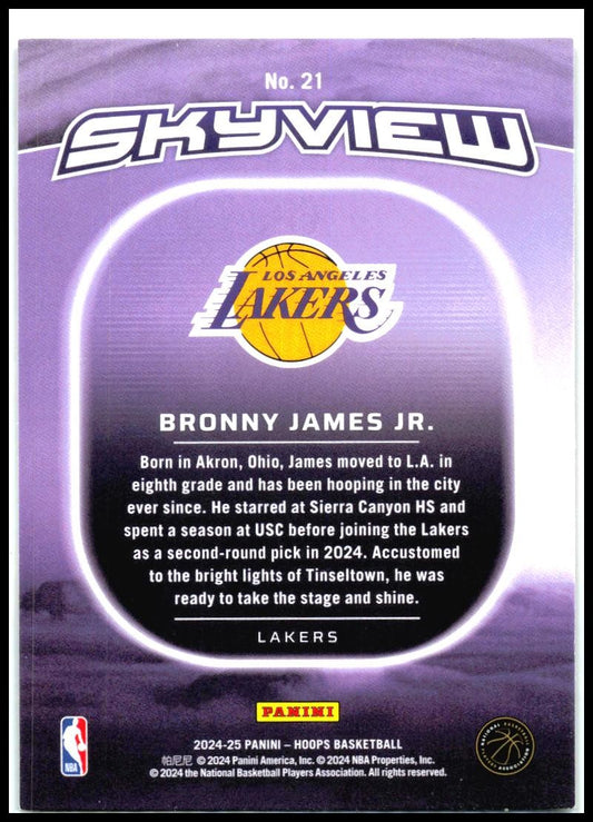 2024-25 Hoops Winner Skyview #21 Bronny James Jr. Los Angeles Lakers