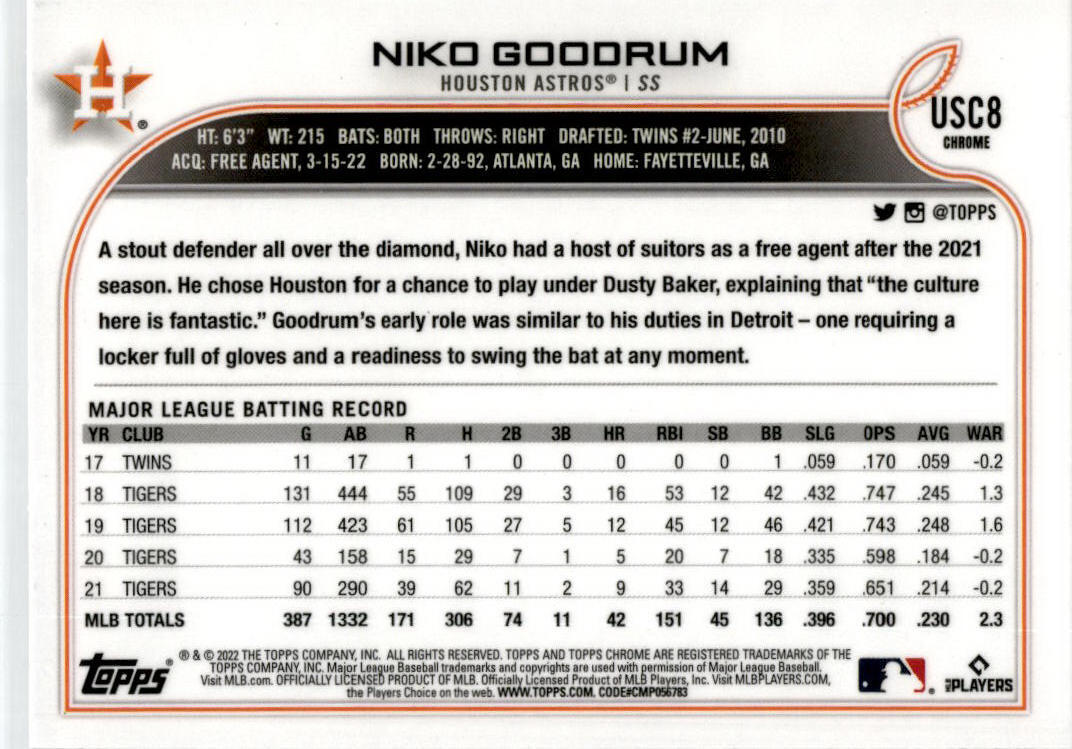 2022 Topps Update Purple #US157 Niko Goodrum Houston Astros