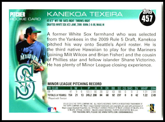 2010 Topps #457 Kanekoa Texeira Rookie Seattle Mariners