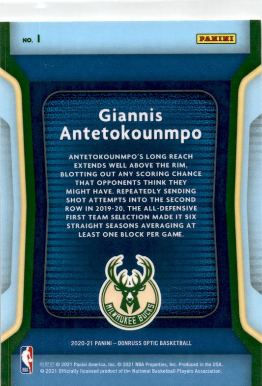 2020-21 Donruss Optic #1 Giannis Antetokounmpo Milwaukee Bucks