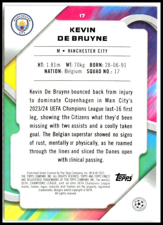 2024-25 topps finest uefa #17 Kevin De Bruyne