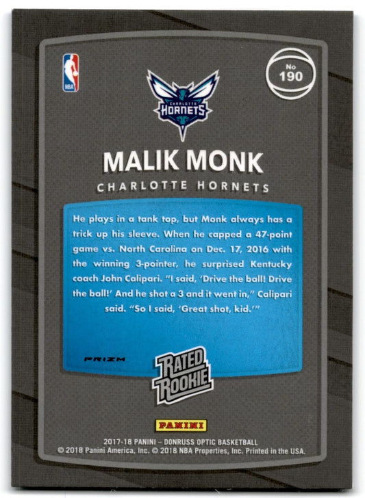 2017-18 Blue Velocity Prizm Malik Monk Rookie Charlotte Hornets #190