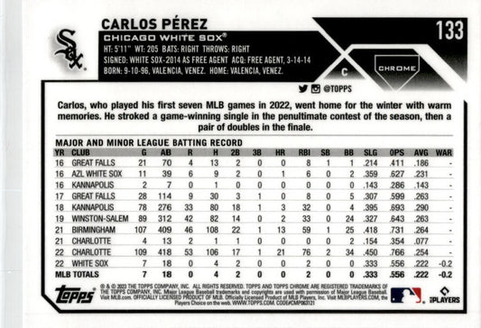 2023 Topps Chrome #133 Carlos Pérez RC Chicago White Sox.