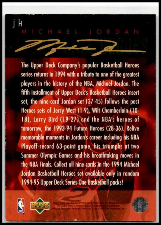 1994-95 Upper Deck Basketball Heroes: Michael Jordan #JH Header Card