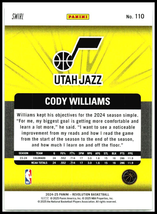 2024-25 Panini Revolution #110 Cody Williams Rookie Utah Jazz