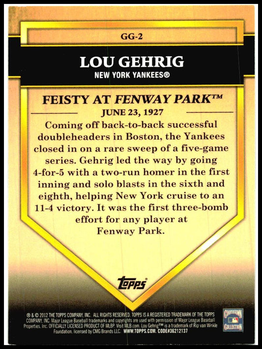 2012 Topps Golden Greats #GG-2 Lou Gehrig New York Yankees