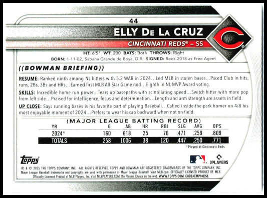 2025 Bowman #44 Elly De La Cruz Cincinnati Reds