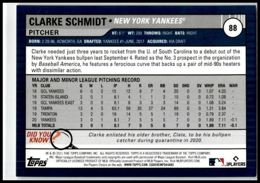2021 Topps Big League Rainbow Foil #88 Clarke Schmidt Rookie Yankees