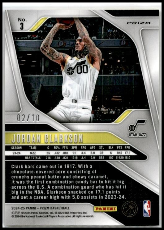 2024-25 Panini Prizm Ice Gold Prizms – /10 #3 Jordan Clarkson Utah Jazz