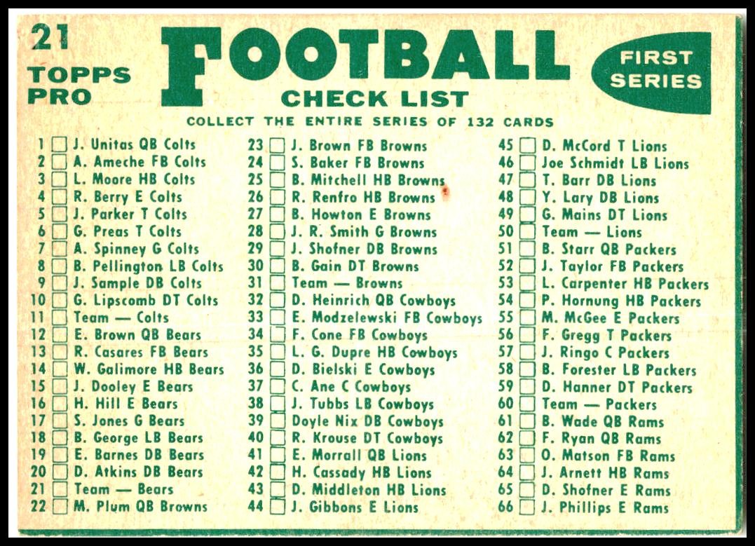 1960 Topps #21 Chicago Bears Chicago Bears