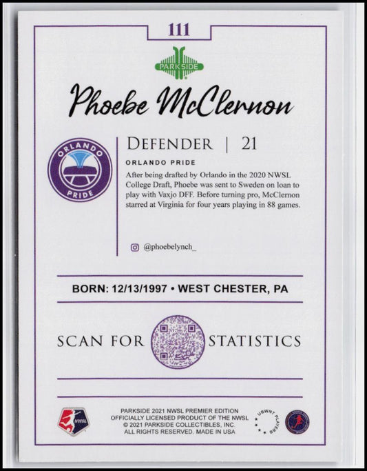 2021 Parkside NWSL Premier Edition #111 Phoebe McClernon