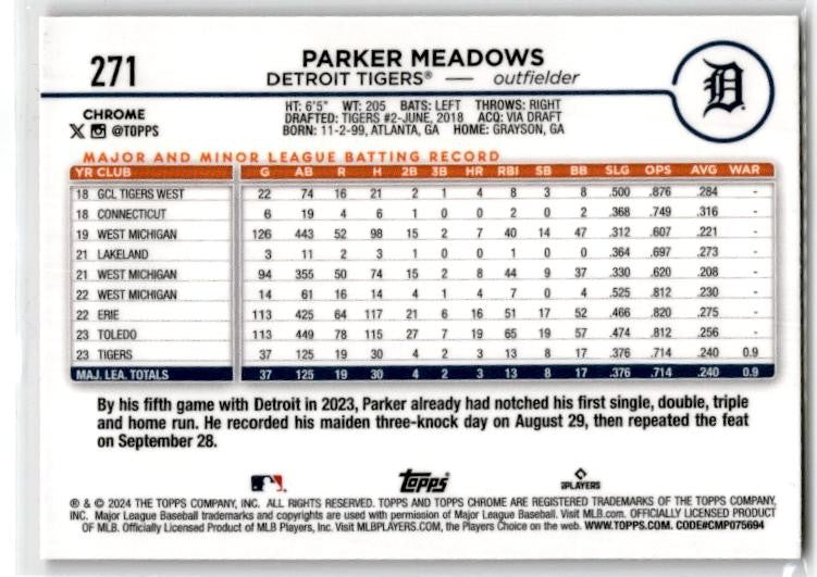 2024 Topps Pink #516 Parker Meadows Rookie Detroit Tigers