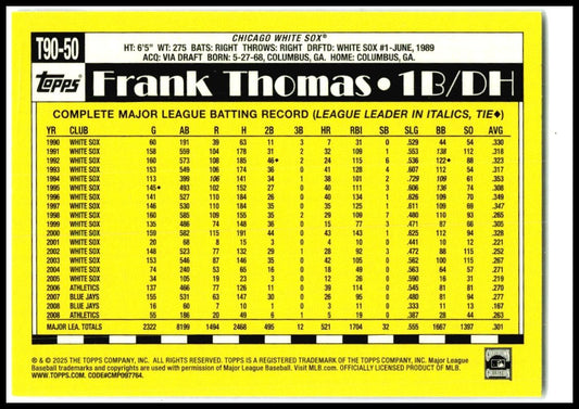 2025 Topps 1990 Topps Baseball 35th Anniversary #T90-50 Frank Thomas Chicago