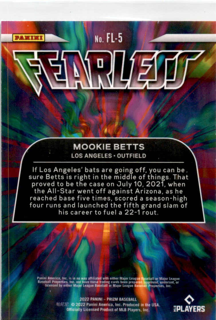 2022 Panini Prizm Fearless #FL-5 Mookie Betts Los Angeles Dodgers