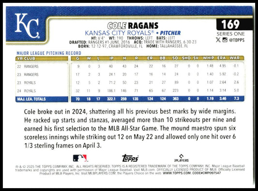 2025 Topps #169 Cole Ragans Kansas City Royals