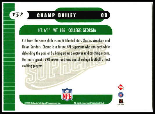 1999 Collector's Edge Supreme #132 Champ Bailey Rookie Georgia Bulldogs