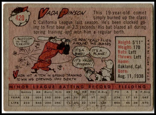 1958 Topps #420 Vada Pinson Rookie Cincinnati Redlegs