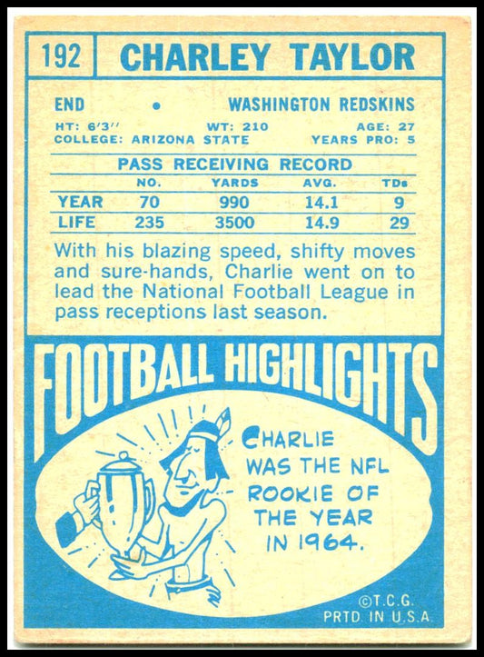 1968 Topps #192 Charley Taylor Washington Redskins