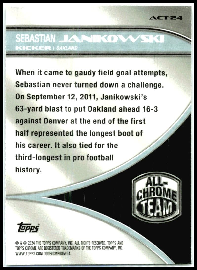 2024 Topps Chrome All Chrome Team #ACT-24 Sebastian Janikowski Oakland Raiders