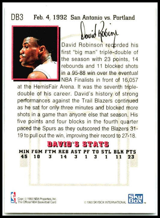 1993-94 Hoops David's Best #DB3 David Robinson San Antonio Spurs