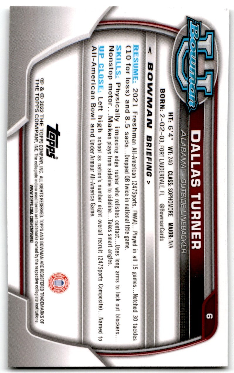 2022 Bowman University Chrome Dallas Turner South Alabama Jaguars #6