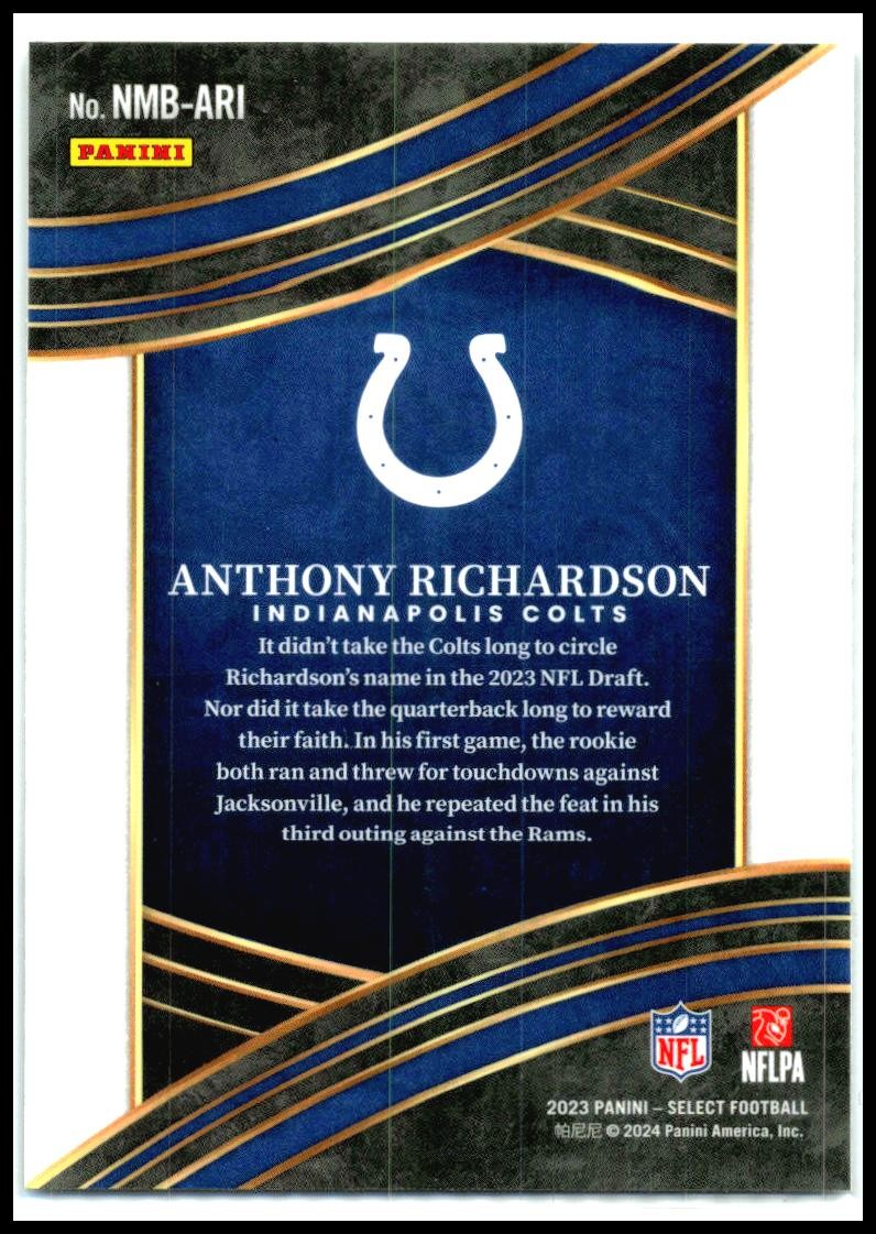 2023 Panini Select Select Numbers #NMB-ARI Anthony Richardson Indianapolis Colts