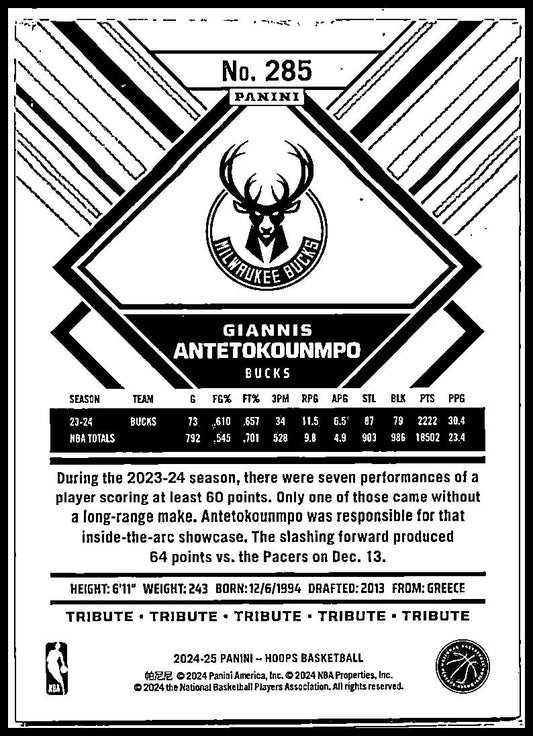 2024-25 Hoops Blue #285 Giannis Antetokounmpo Milwaukee Bucks