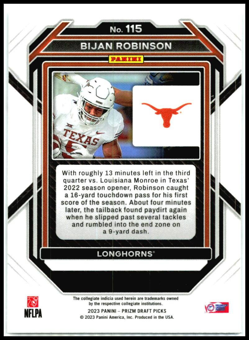 2023 Panini Prizm Draft Picks #115b Bijan Robinson Texas Longhorns