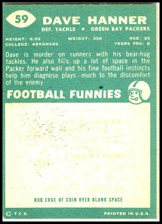 1960 Topps #59 Dave Hanner Green Bay Packers