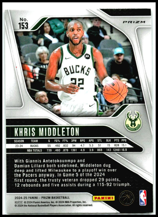 2024-25 Panini Prizm Prizms Ice #153 Khris Middleton Milwaukee Bucks