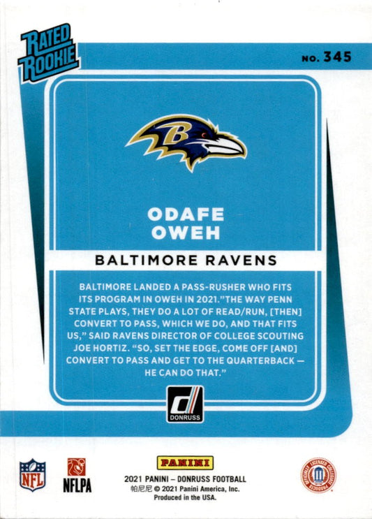 2021 Donruss Rated Rookie #345 Odafe Oweh Rookie Baltimore Ravens.