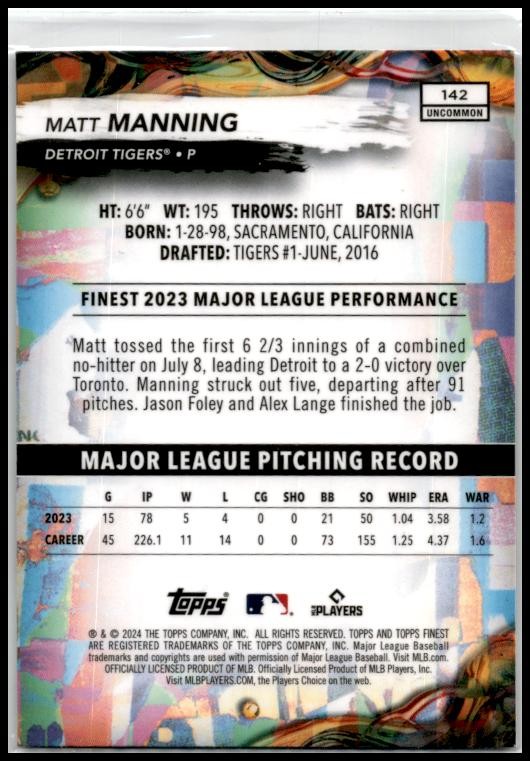 2024 Finest #142 Matt Manning Detroit Tigers