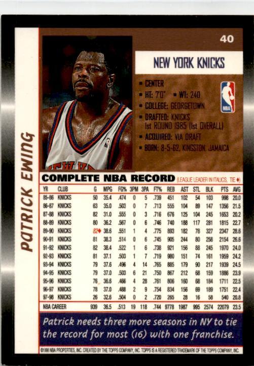 1998-99 Topps #40 Patrick Ewing New York Knicks