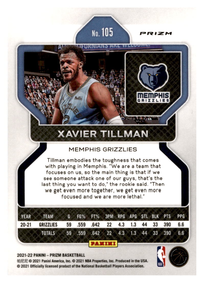 2021 Panini Prizm Purple Prizm #105 Xavier Tillman