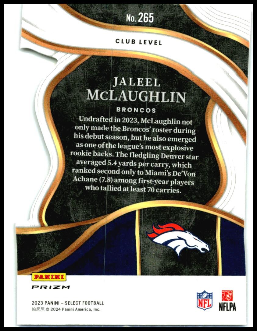 2023 Select Black and Gold Prizms Die Cuts #265 Jaleel McLaughlin Rookie Denver