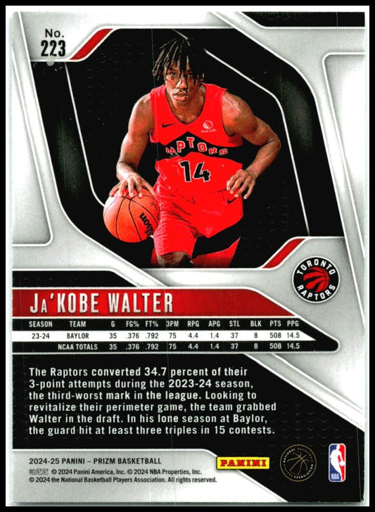 2024-25 Panini Prizm #223 Ja'Kobe Walter Rookie Toronto Raptors